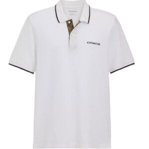 Coach White Signature with Brown Logo Trim Polo Size Small New With Tags